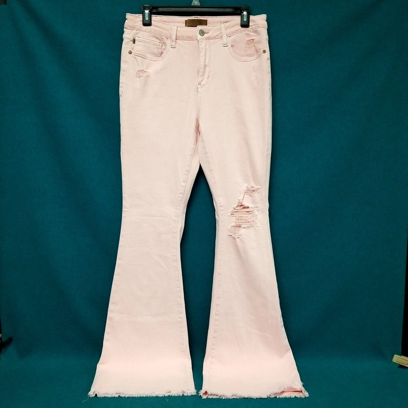 Judy Blue Pink Distressed High Rise Flare Leg Denim Jeans Women’s Sz 11/30