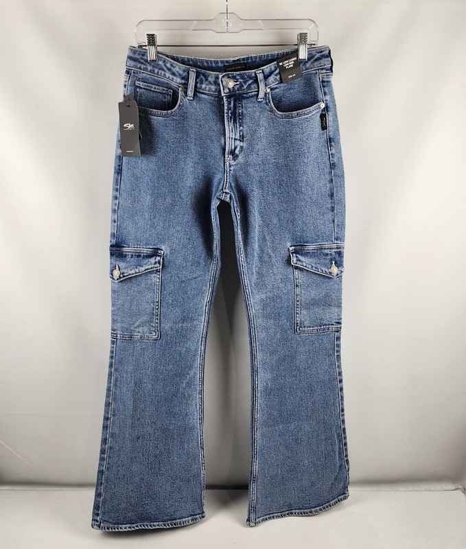 Silver Jeans Womens 28×31 Blue Be Low Cargo Low Rise Flare Denim NWT