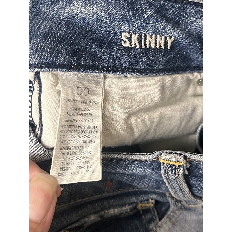 American Eagle Hand Painted Low Rise Skinny Jeans Women’s Sz 00 Upcycled gallery