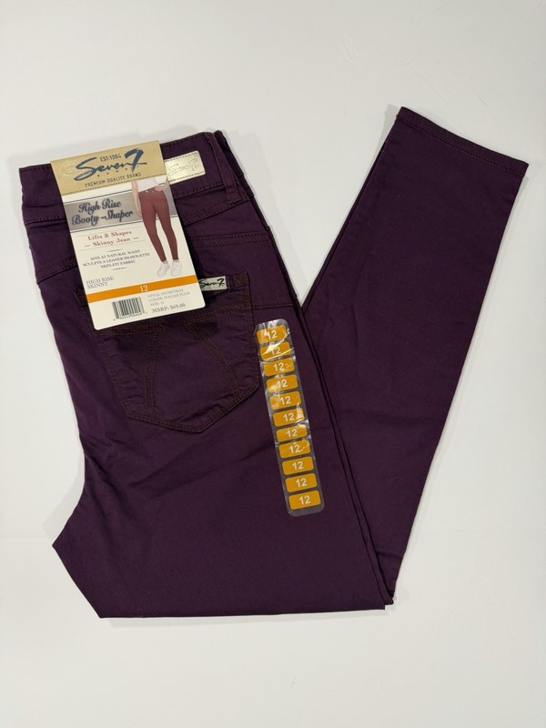 Seven7 Women’s High Rise Booty-Shaper Skinny Jeans Purple Dark Wash Stretch