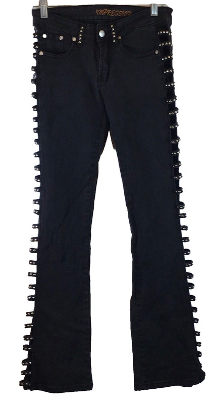 Y2K Black Studded Ladder Side Bootcut Jeans Size 2 Emo Alt Goth Rockstar Grunge