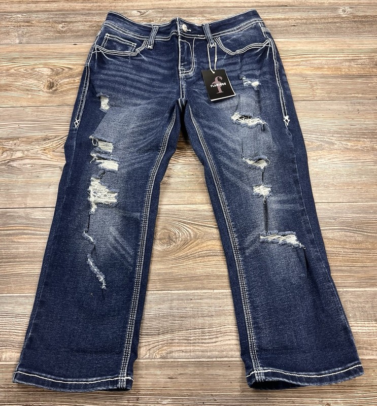 Flamingo Capri Jeans Women's Med (30x21) Thick Stitch Stretch NWT