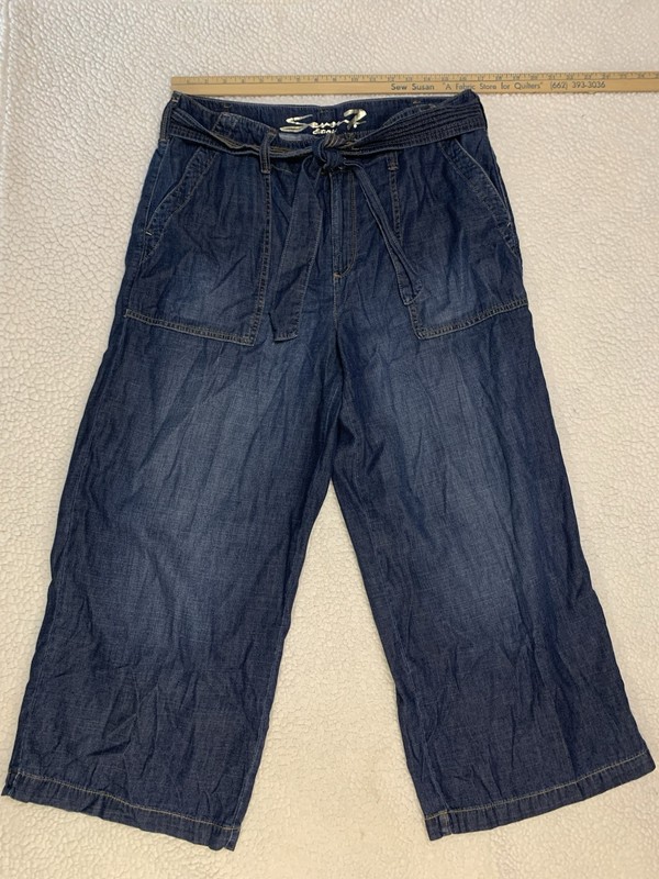 Seven7 Women’s Wide-Leg Relaxed Dark Blue Denim w/Tie cropped pants beach breezy