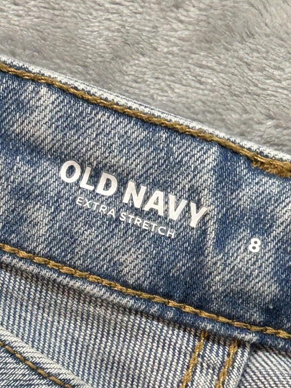 Old Navy High Rise O.G. Straight Jean Women Sz 8 Blue Whiskered Faded Button Fly gallery