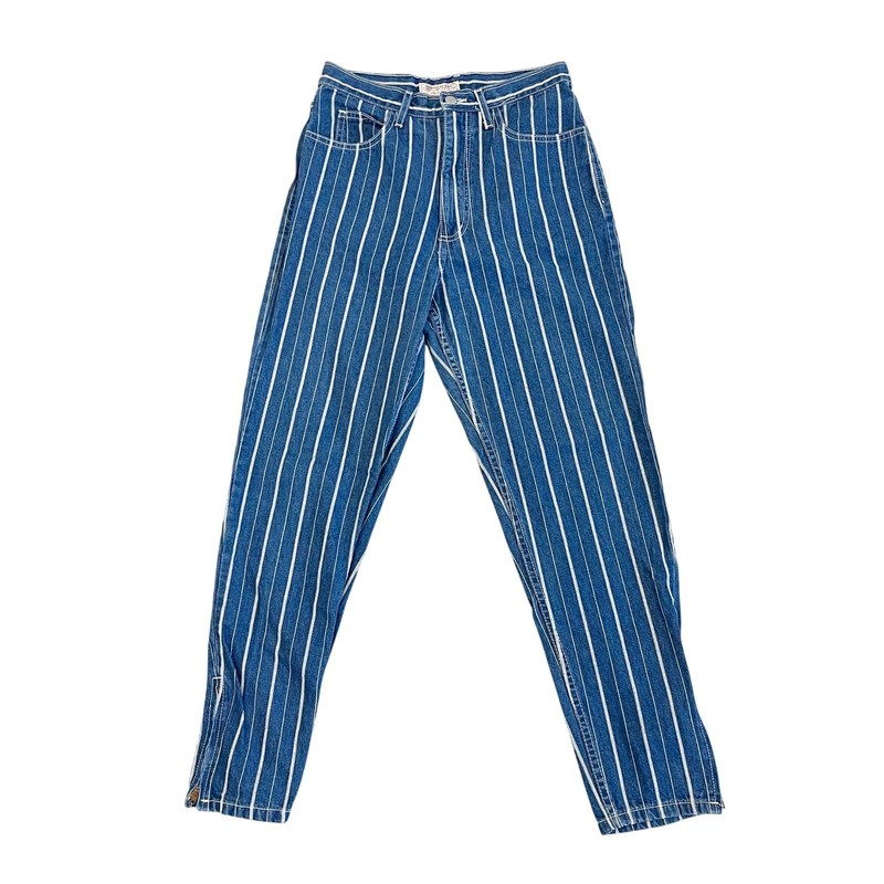 Vintage 80s Guess Striped Denim High Waist Ankle Zip Jeans USA Made Women Sz 30