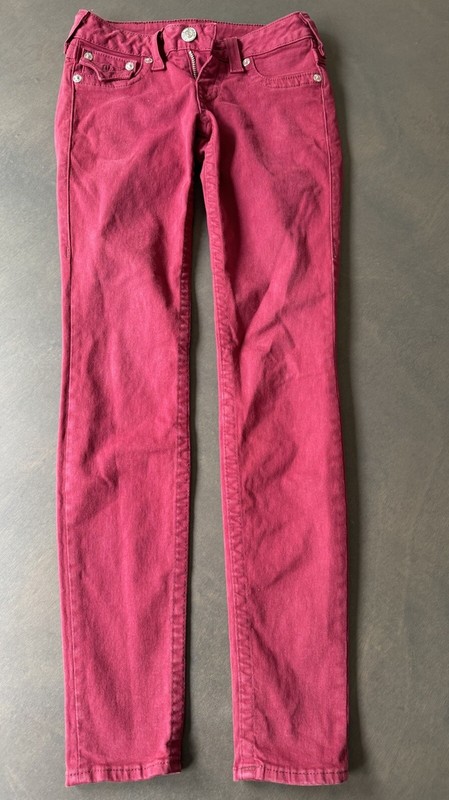 TRUE RELIGION Burgundy Jeans World Tour Section Seat fashion for the senses 25w