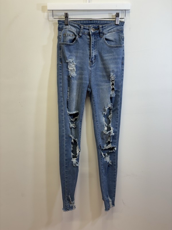 Shein Women's Size XS High Rise Skinny Jeans Distressed Light Wash High Waist