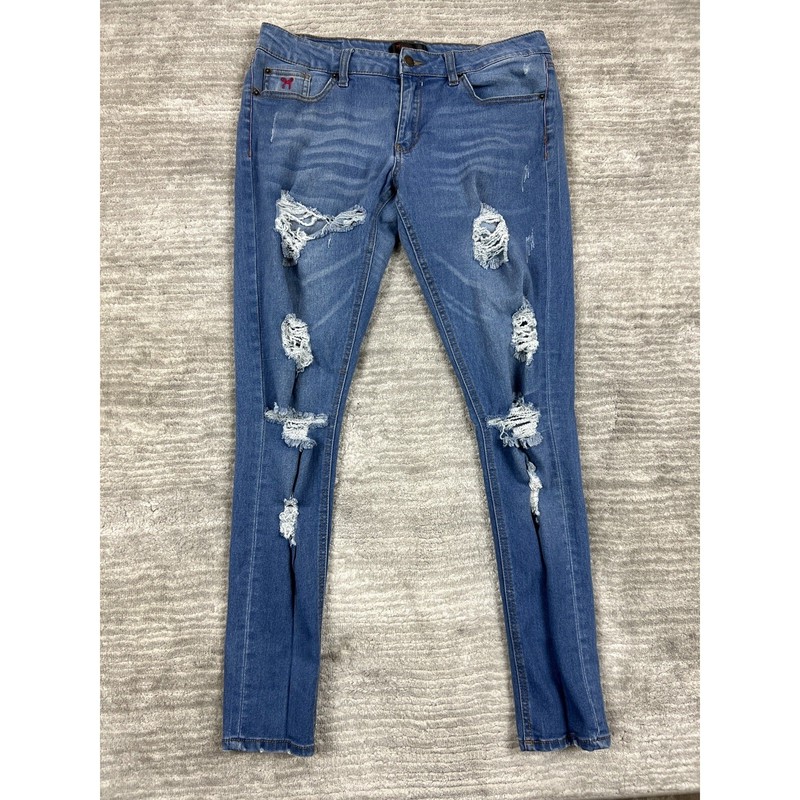 Red Jeans NYC Skinny Jeans Womens 13/14 Blue Distressed Shredded Stretch Denim