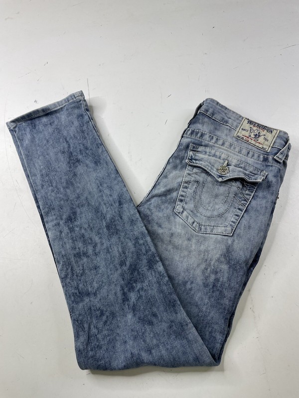 True Religion Womens Slim Fit Single End Denim Jeans Distressed Y2K Size 18 Low