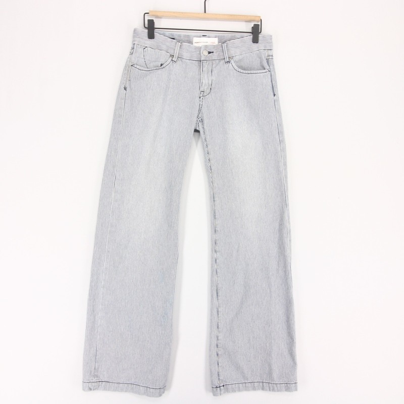 VTG Paper Denim Cloth Jayne Jean Womens 30 Blue Hickory Stripe Selvedge Wide Leg