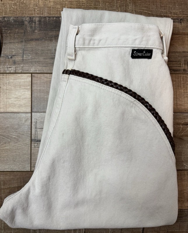 Vtg Wrangler SilverLake Bareback Ivory Jeans Braided Faux Leather Women 5/6 x 36