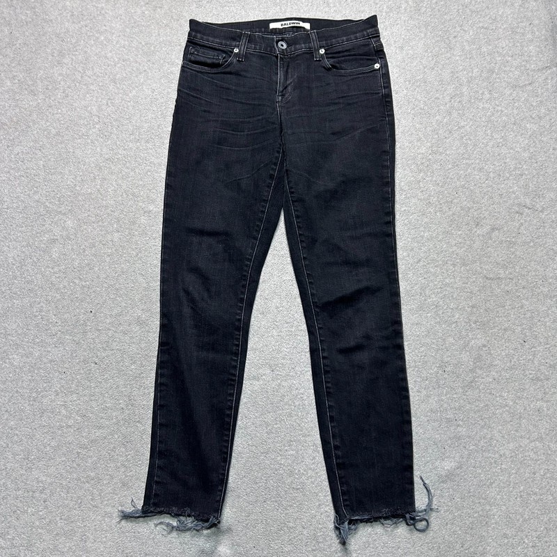 Baldwin Jeans Womens 26 The Rivington Skinny Crop Black Frayed Hem Mid Rise
