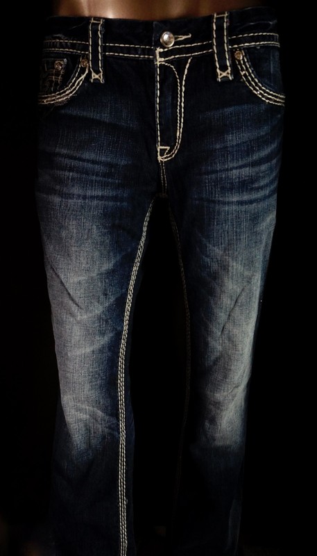 $180 Buckle Rock Revival Jeans "Kai" Swarovski Destroyed Leather Boot 28 X 31 gallery