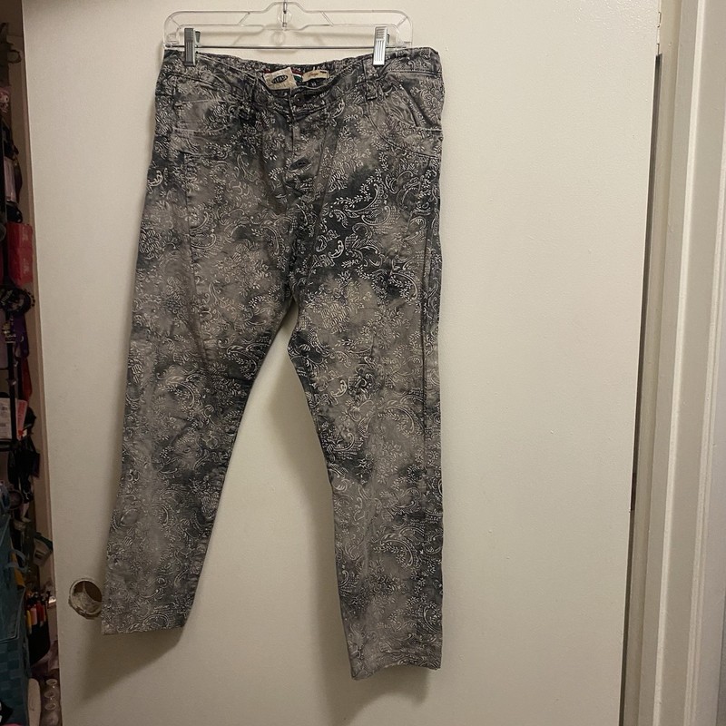 Please Vintage Glam Capri Jeans Womens L 32” 32×25 Gray Write Paisley Italy