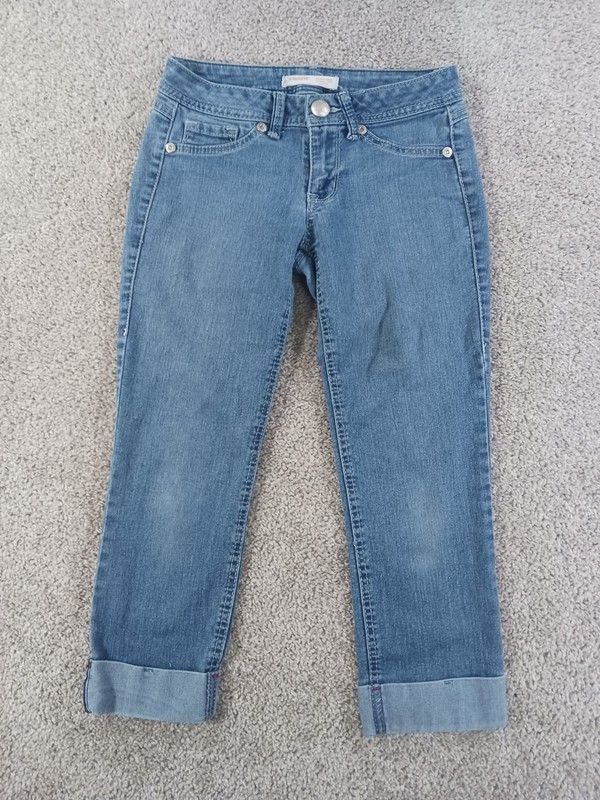 No Boundaries Teens 3 Denim Jeans Capri Cuffed Blue Cotton Blend