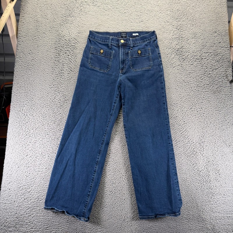 J.Crew Jeans Women 30×30 Blue Cotton Denim Wide-Leg Slim Workwear Travel Stretch