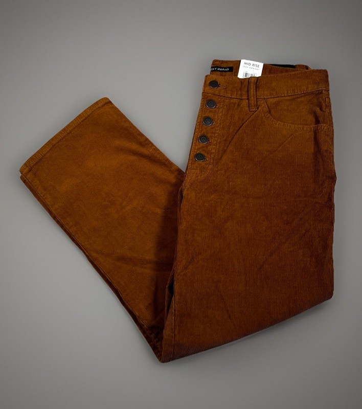 NWT-Lucky Brand Authentic Straight Crop Corduroy Jeans 12/31 Brown Button Front