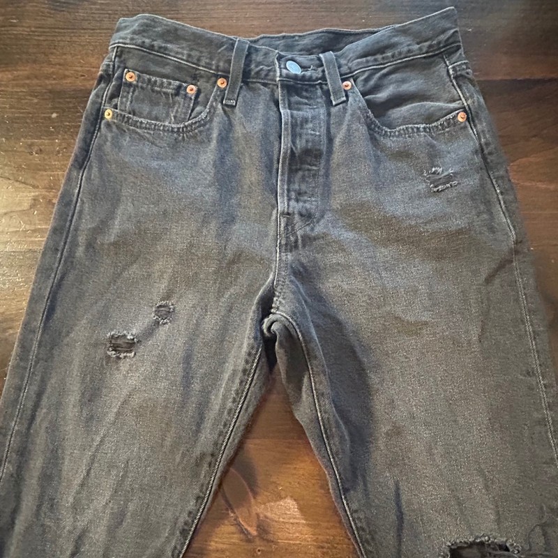 Levi Strauss 501 Jeans Black Distressed Button Fly Women's Size Small Casual gallery