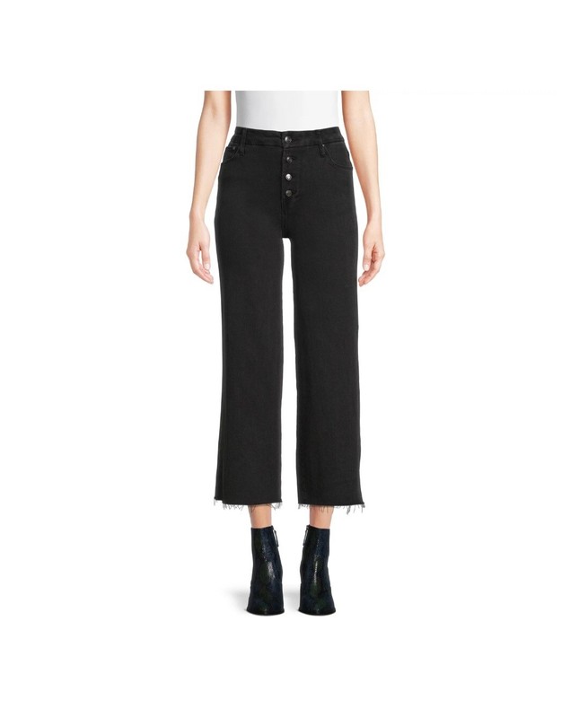 Time and Tru Jeans Women’s Frayed Hem Wide Leg Crop Denim Multiple Sizes Black