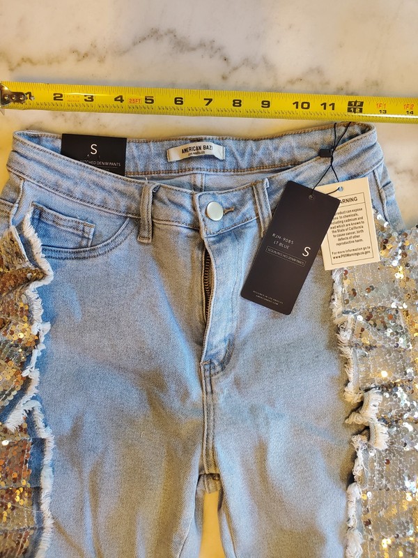 American Bazi Women's Sequin Fringe Denim Blue Jeans Size S New With Tags B24 gallery