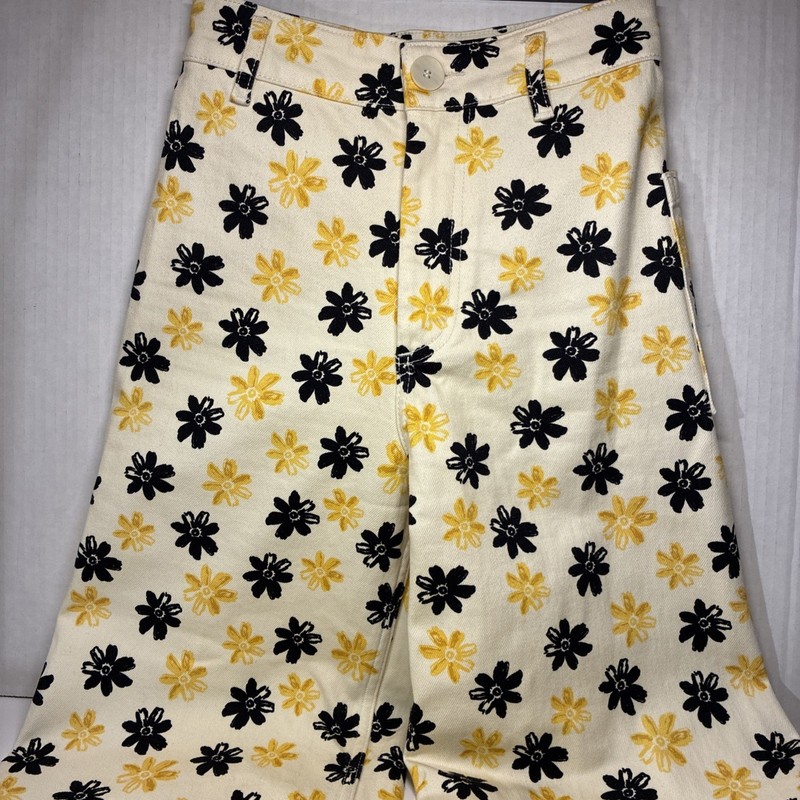 Zara The Marine Straight Floral Jeans Size 2 Yellow Daisy High Rise Wide Leg EUC