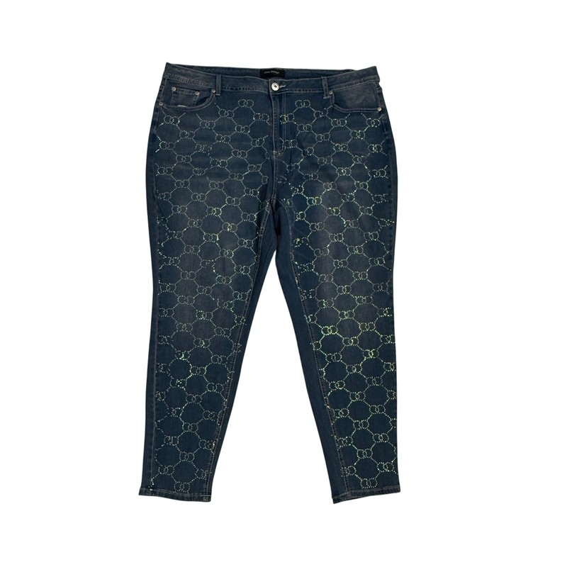 Ashley Stewart Womens Size 24 Rhinestone Honeycomb Geometric Skinny Jeans Blue
