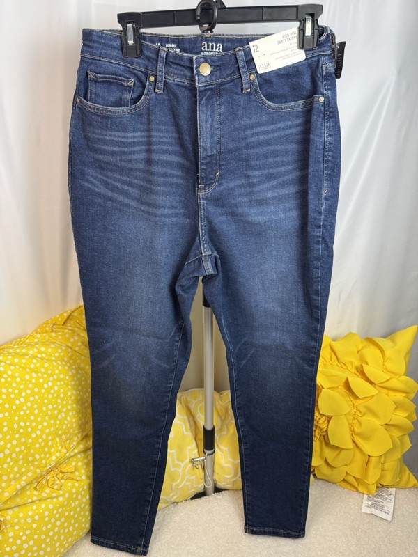 a.n.a High-Rise Curvy Skinny Denim Jeans Blue Zip Button 5-Pocket Design Women