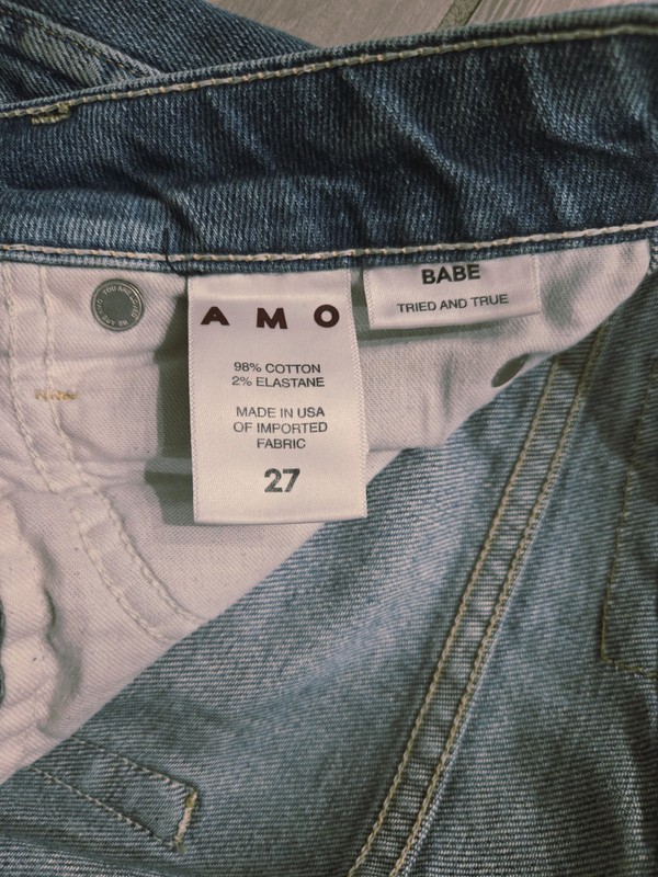 AMO Distressed Medium Wash Button Logo 5-Pocket Straight Jeans Blue Women gallery