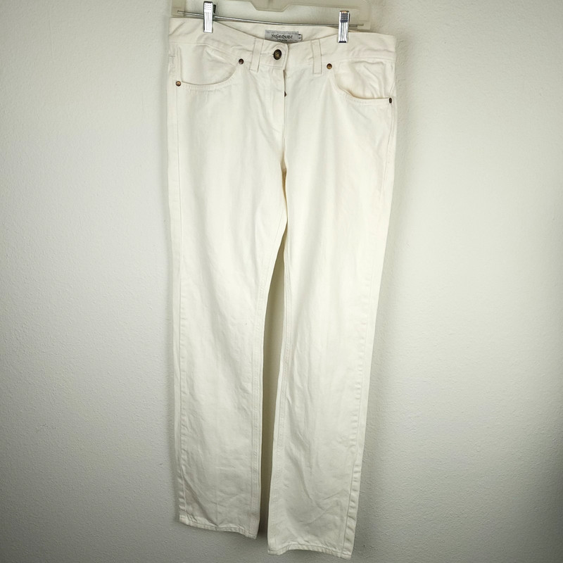 Yves Saint Laurent YSL Women Jeans White Made In Italy F40 ~33″ 100% Cotton Tall