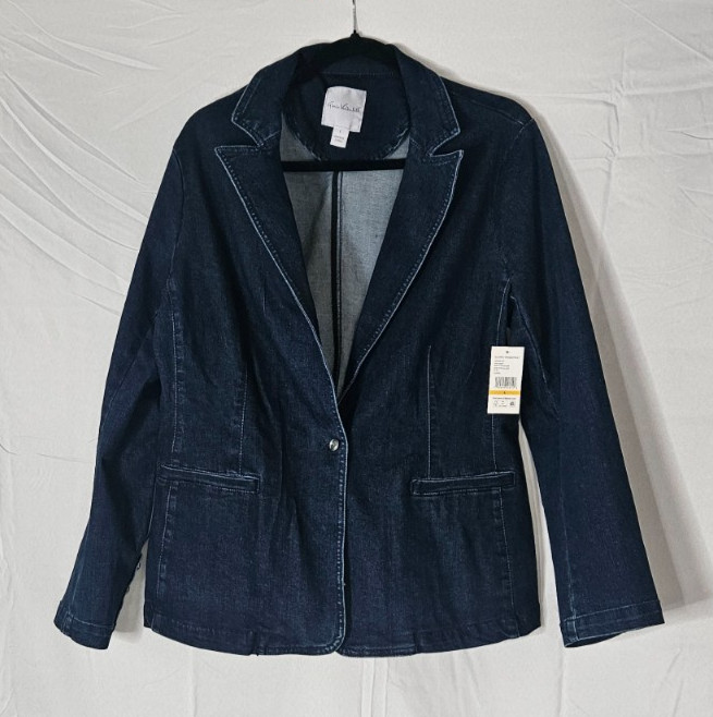 Gloria Vanderbilt Denim Fitted Blazer - Swan Series - Size L - NWT