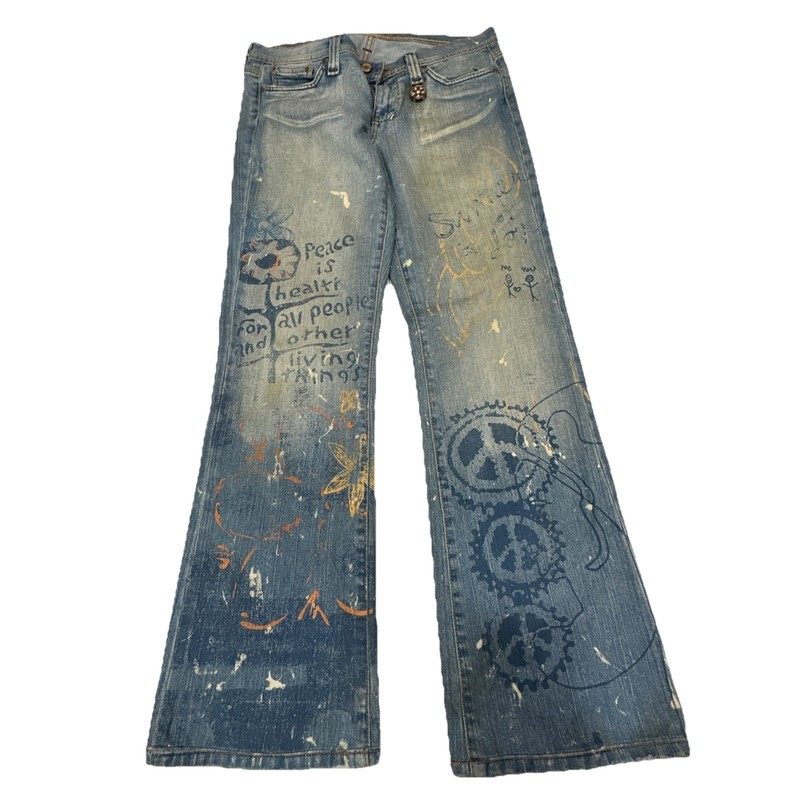 Hippie Jeans Size 11/30 Mid Rise Zip Fly Distressed Embellished Bootcut Denim