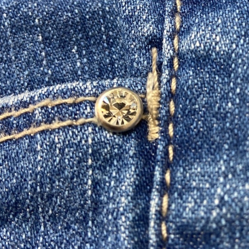 White House Black Market Blanc Bootcut Jeans Medium Wash Blue Rhinestone Size 4 gallery