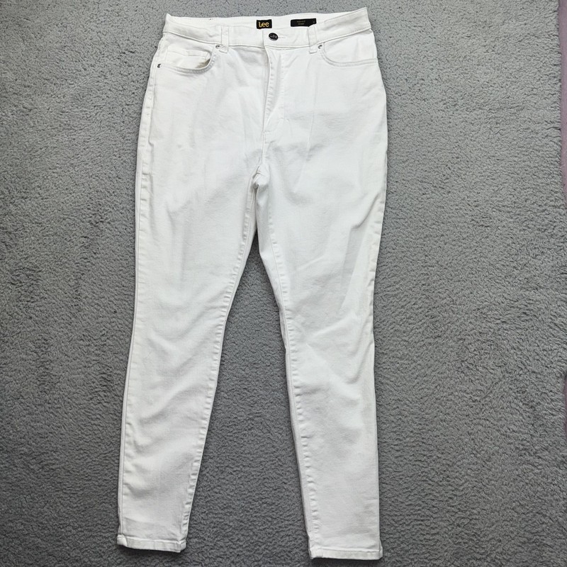 Lee Jeans Womens 32 White High Rise Skinny Stretch Denim Pants Slim Fit Casual