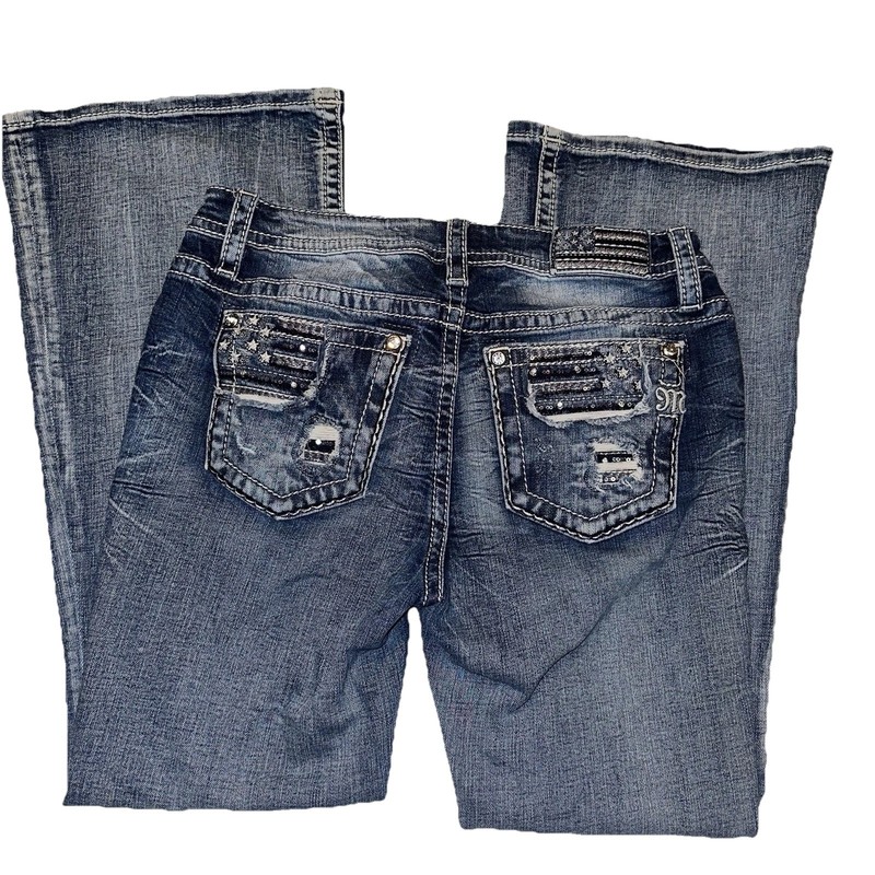 MISS ME Patriotic Americana Flag Mid Rise Flare Women’s Sz 30 Jeans Bling Y2K