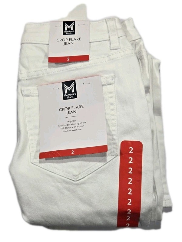 Member’s Mark Women’s High Rise Crop Flare White Jeans Various Sizes NWT 22A