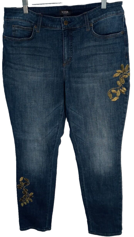 NYDJ Jeans Legging Women’s 14 ALINA High Rise Lift & Tuck Denim Gold Embroidered