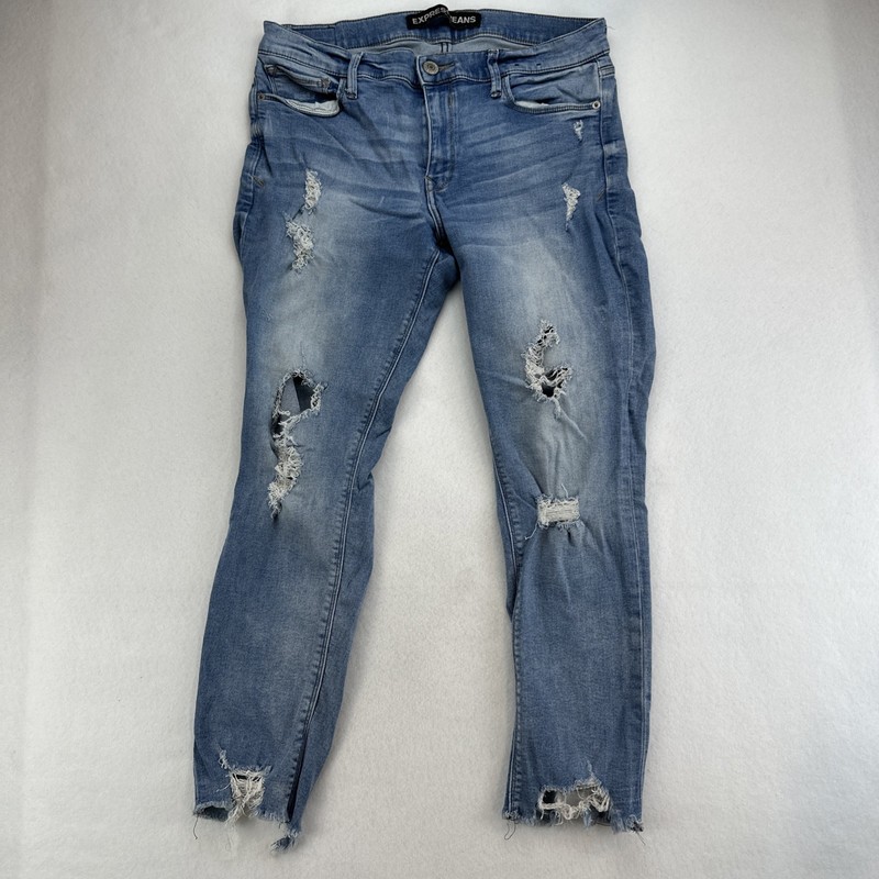 Express Jeans Legging Mid Rise Distressed Blue Ultimate Stretch Women’s Size 12