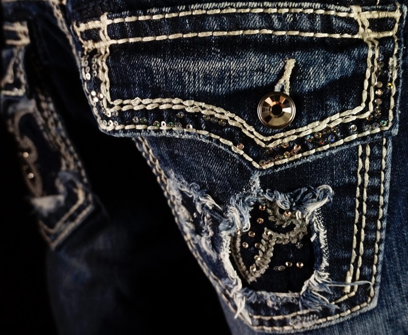 $180 Buckle Rock Revival Jeans "Kai" Swarovski Destroyed Leather Boot 28 X 31 gallery