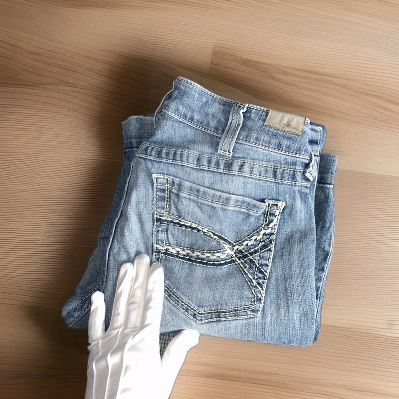 Ariat Jeans Women 30L Blue Bootcut Flare Low Rise Trouser Western Whiskers