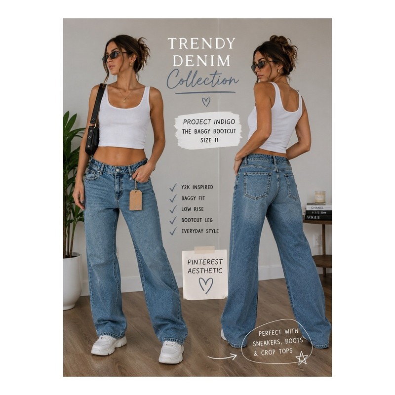 NWT Project Indigo The Baggy Bootcut Jeans Size 11 Blue Denim Y2K Wide Leg