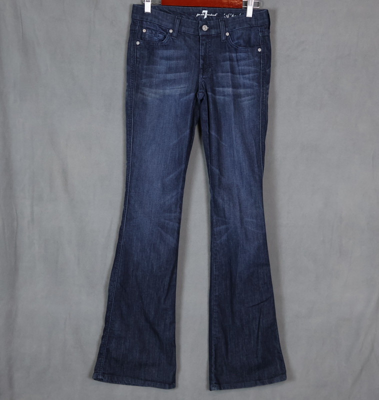 7 For All Mankind A Pocket Jeans Womens 27 (Fits 30×34) Blue Flare Bling Denim