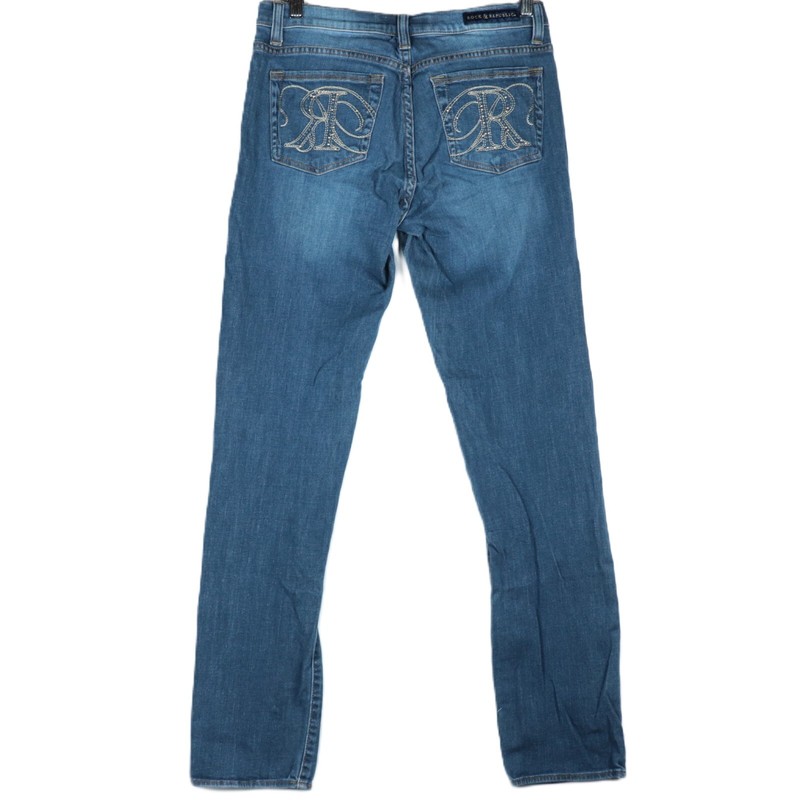 Rock & Republic Berlin Women’s Jeans – Size 10M – Blue Denim Embroidered Pockets